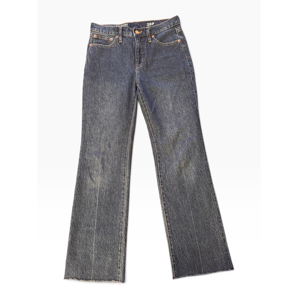 J.Crew Women 26P Full Length Semi Boot Jeans Dark Wash Raw Hem Cropped Denim